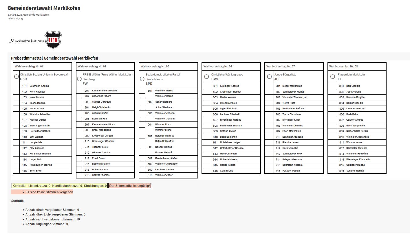 Probestimmzettel Gemeinderat Marklkofen Probestimmzettel Gemeinderat Marklkofen