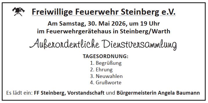 Inserat Neuwahlen FFW Steinberg 2026