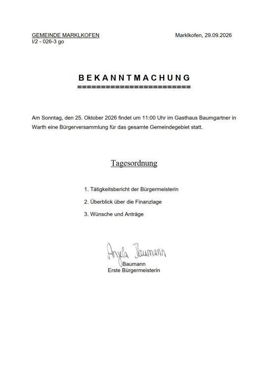Bekanntmachung Bürgerversammlung 2026